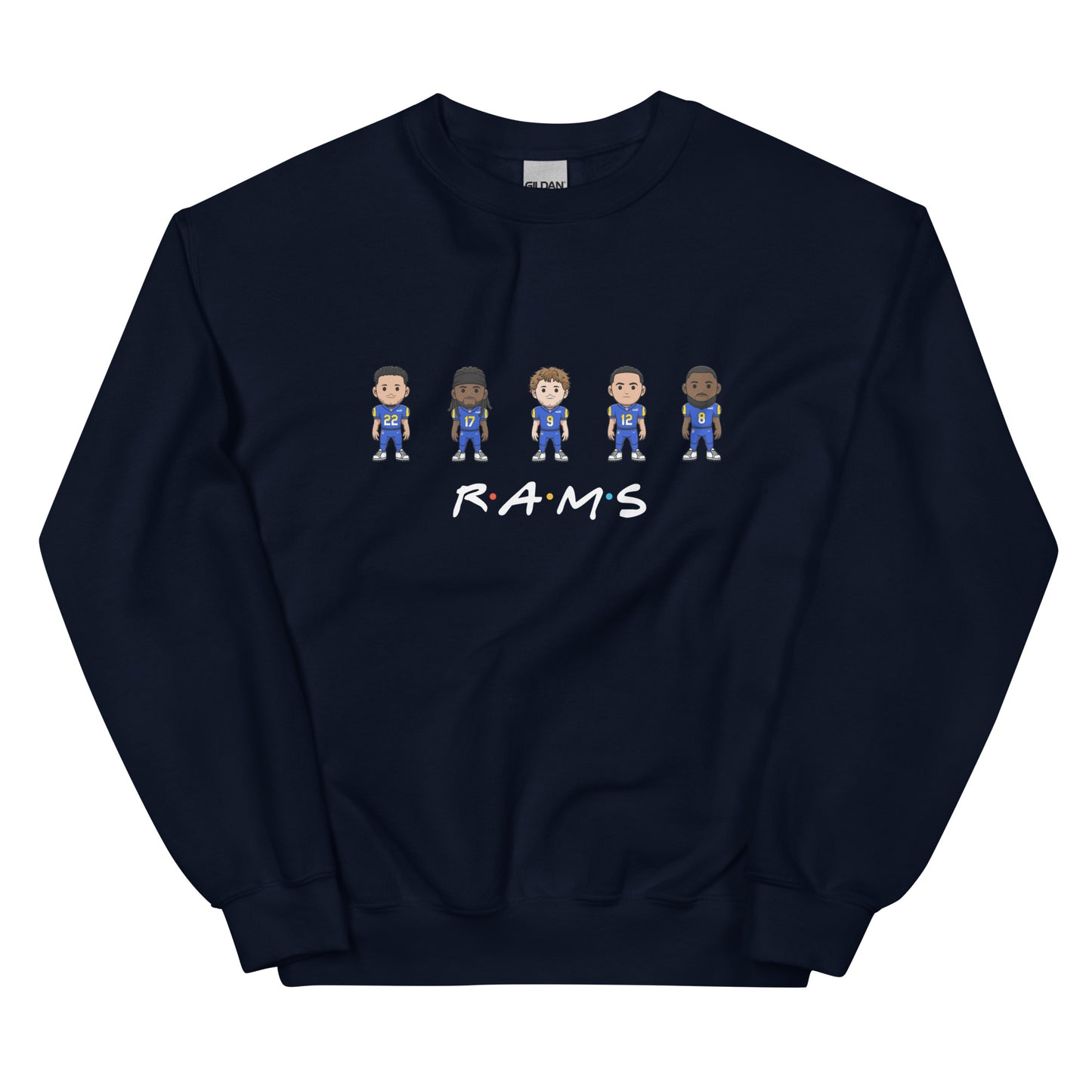 Rams Friends Crewneck Sweatshirt (Blake Corrum, Davante Adams, Matthew Stafford, Puka Nucua, and Jared Verse)