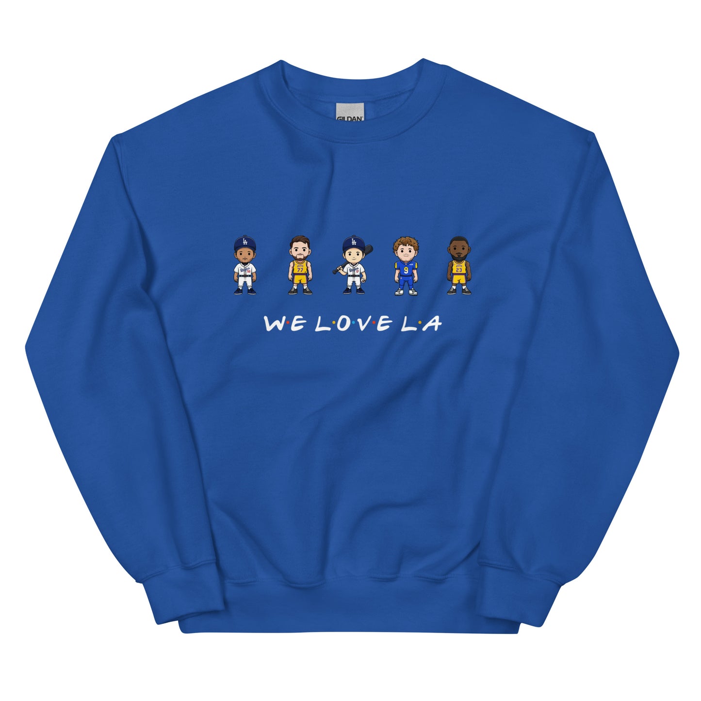 We Love LA Friends Crewneck Sweatshirt (Mookie Betts, Luke Doncic, Shohei Ohtani, Matthew Stafford, and LeBron James